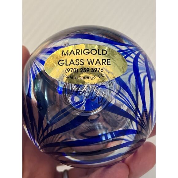 MMA art glass Blue swirl perfume bottle Paperweight 4.5”x 3” Marigold Glass - Picture 8 of 9